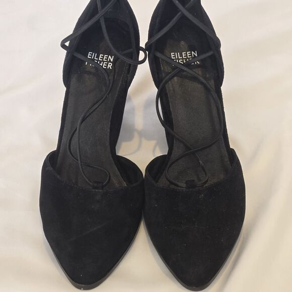 Eileen Fisher Black Suede Wedge Heel Lace Pump Womens Size 7.5 - Picture 5 of 7